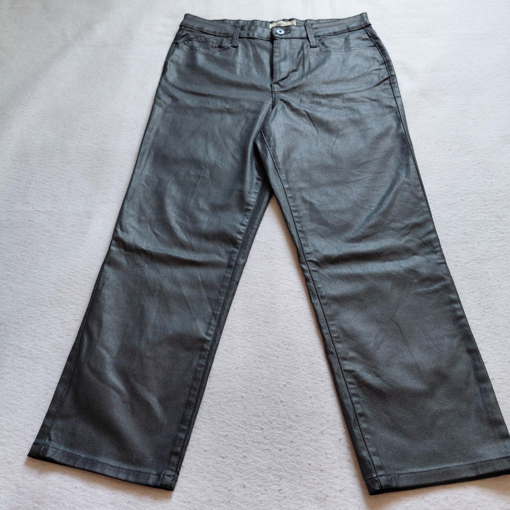 Edgely Womens 14 High Rise Slim Straight Ankle Pants Dark Gray‎ Metallic Shiny